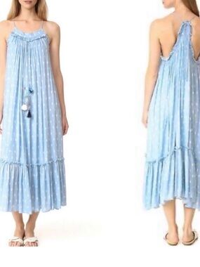Misa Los Angeles Light Blue Polka-Dot Halter Maxi Dress
